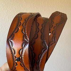 Hand-Tooled Genuine Leather Belt Strap | Western Boho | For Your Own Buckle |36